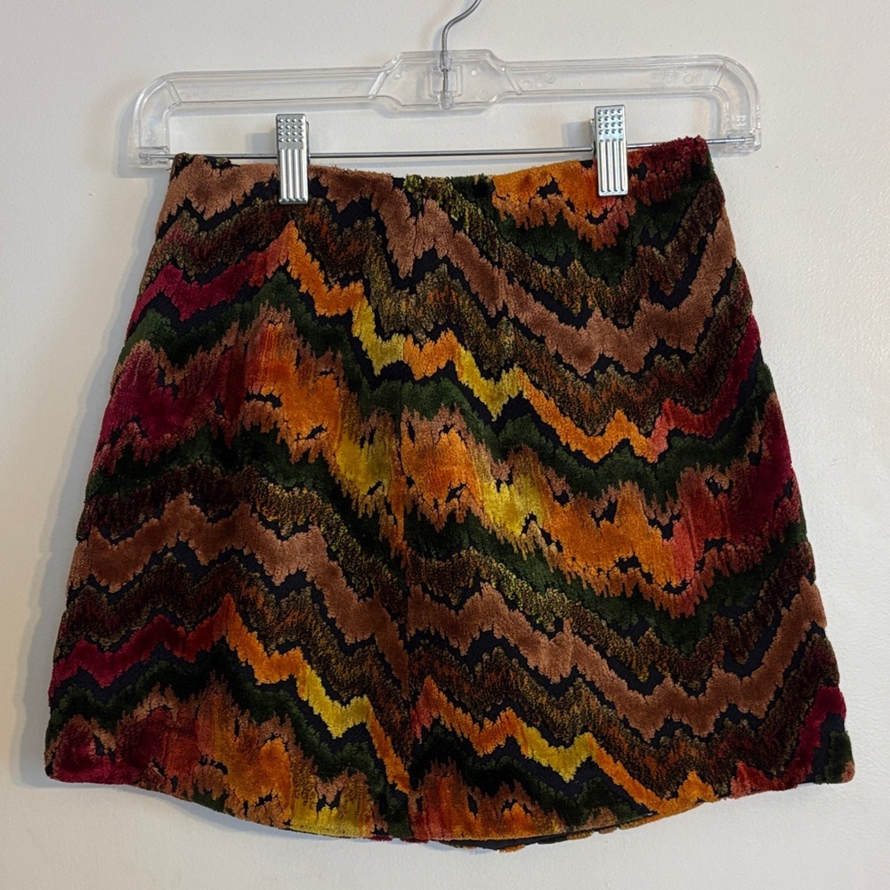 Vintage Girl’s Young California Velvet Chevron Tapestry Skirt. Size S